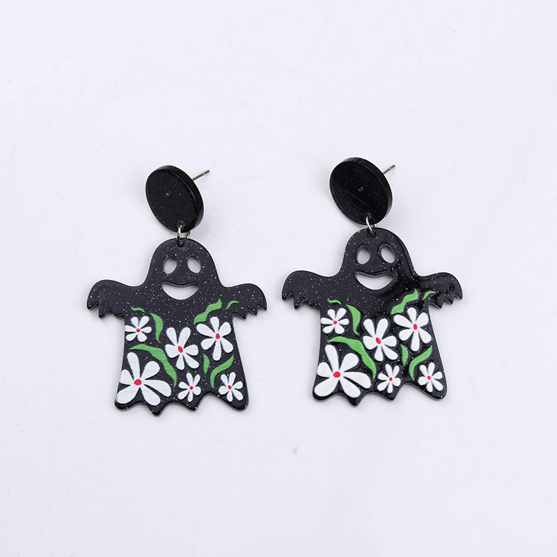 Acrylic Halloween pumpkin skull flower earrings (Minimo de Compra 2) MIC-DuA043