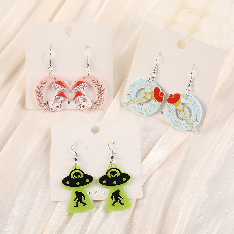 Acrylic alien magic mushroom earrings (Minimo de Compra 2) MYA-YueZ004