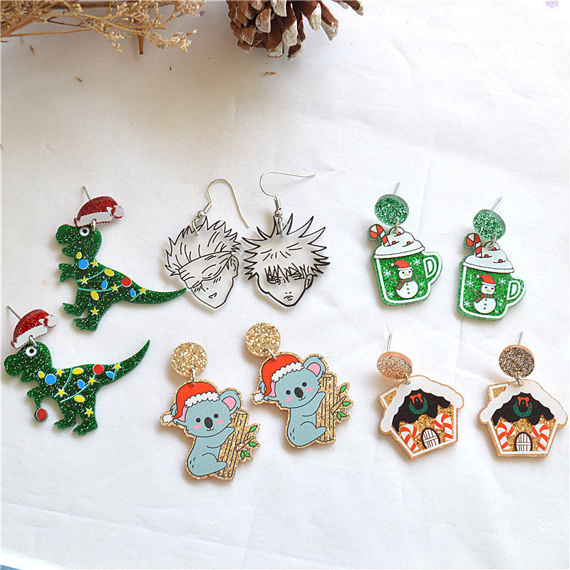 Earrings Acrylic Christmas Cups House Anime Xienuo021