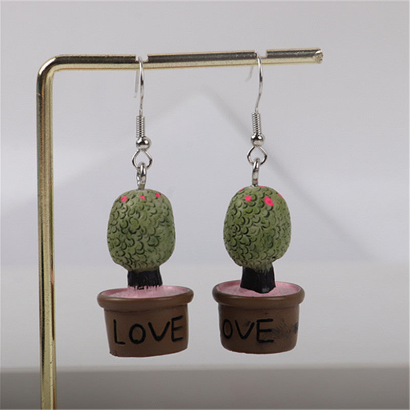 Acrylic plant potted cactus earrings MIC-ChouD036