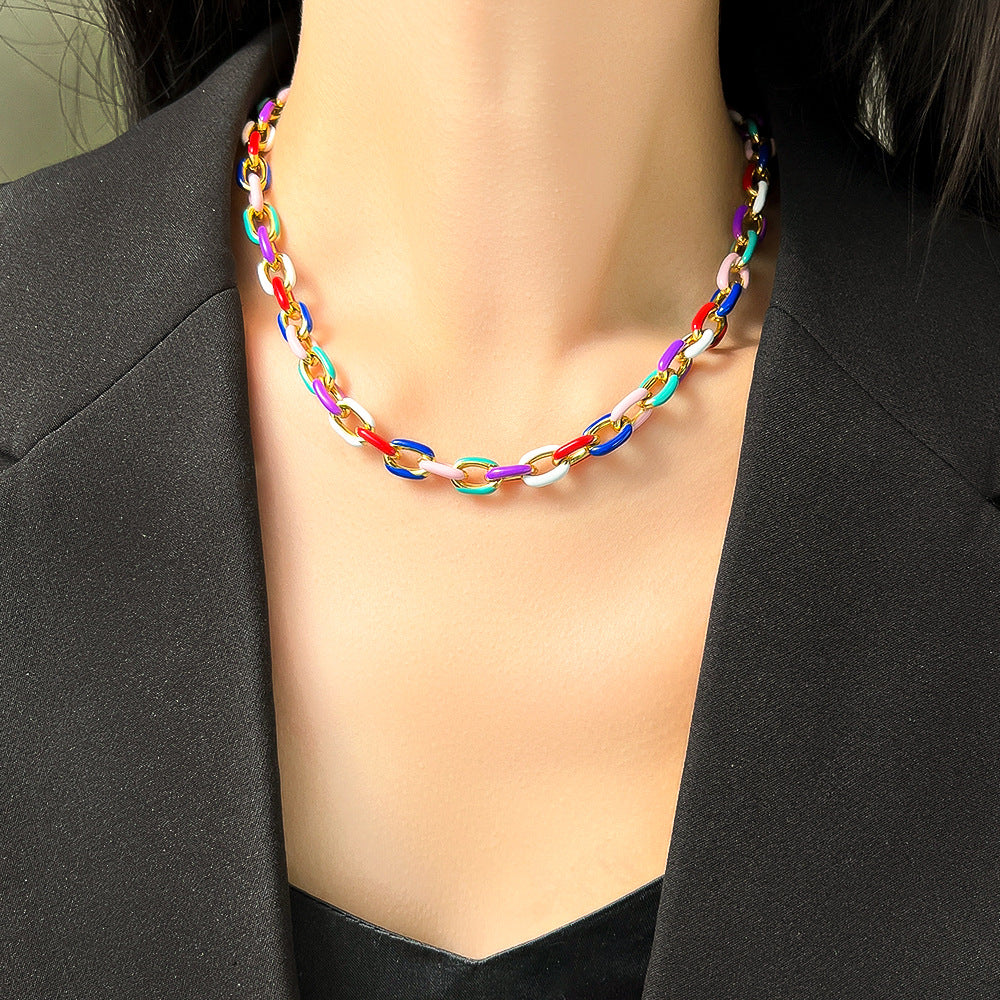 Titanium steel colored painted glaze necklace MYA-JinY002