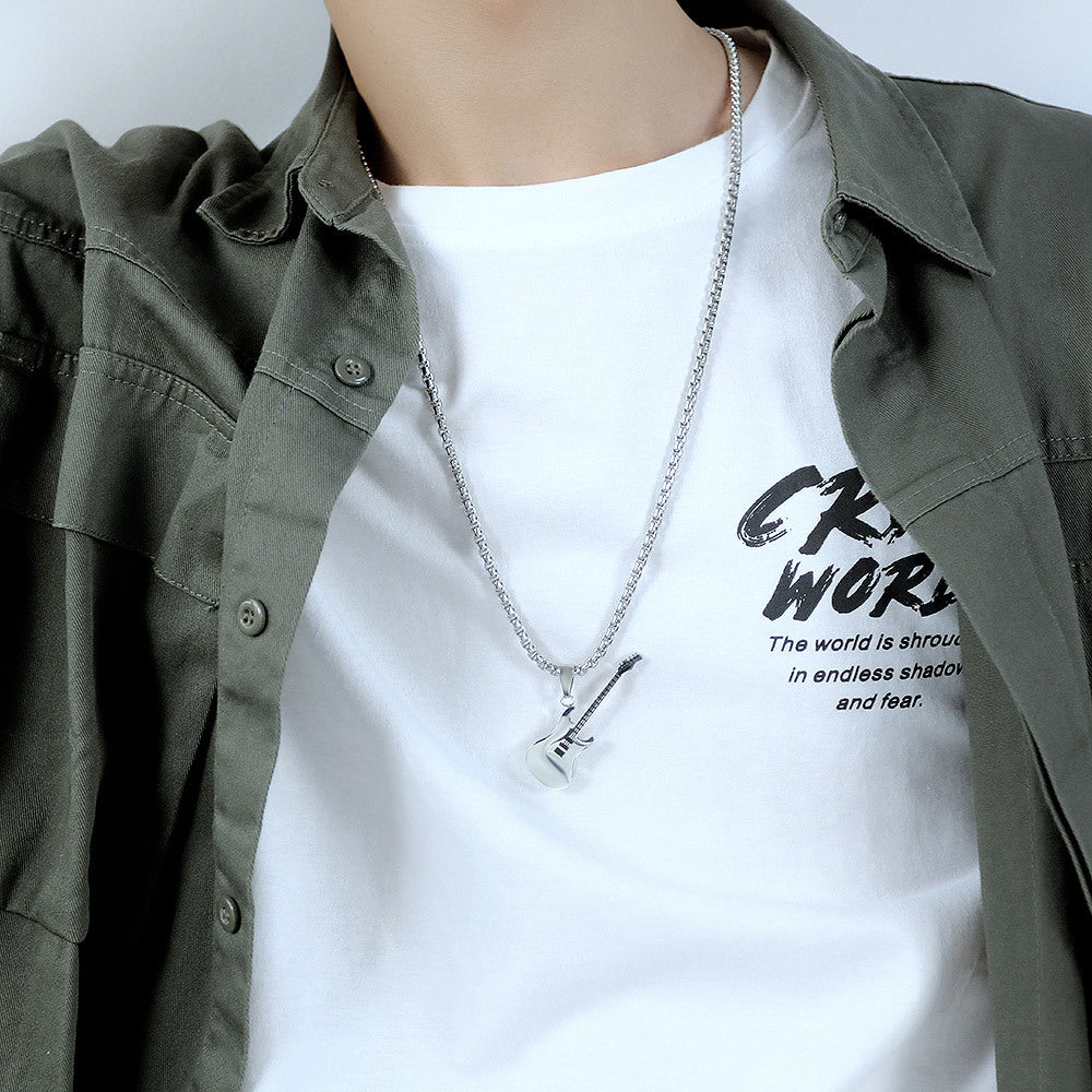 Necklace Stainless Hip Hop Guitar Pendant GeJ011