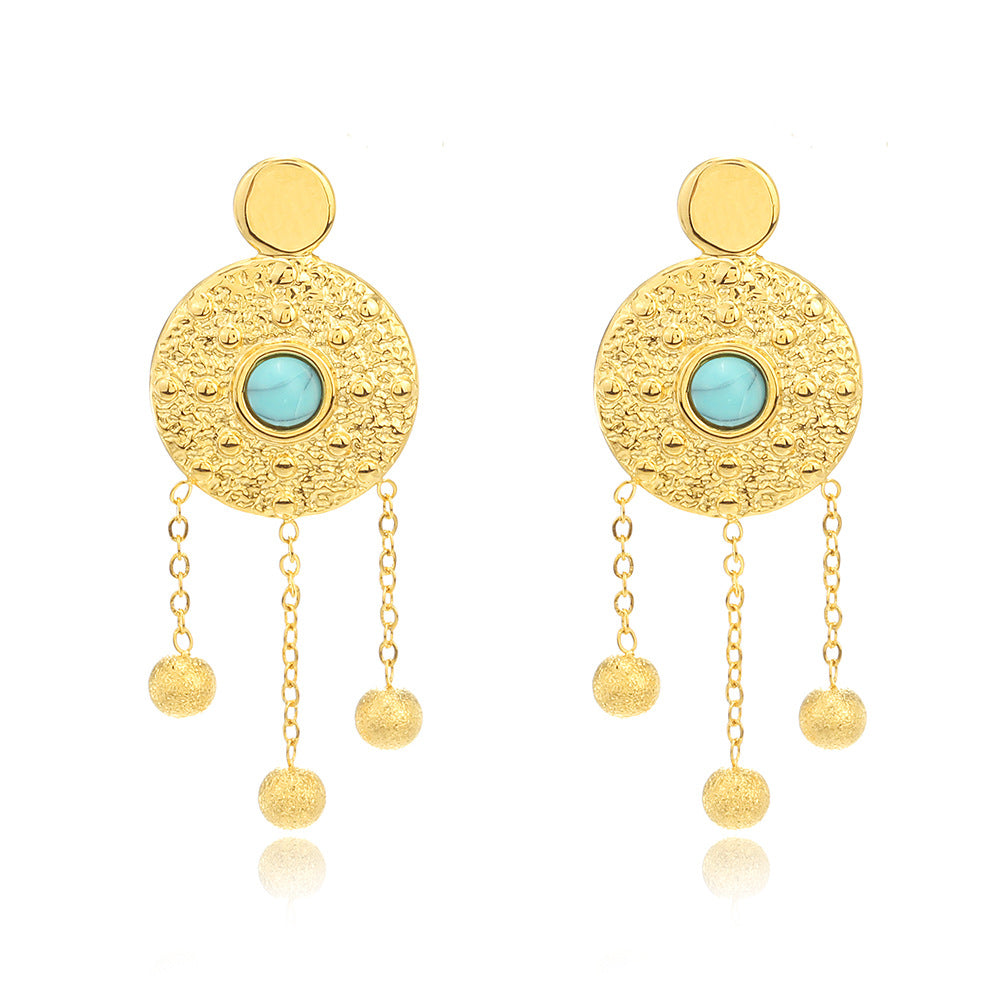 Stainless steel turquoise earrings （Minimo de compra 2） MIC-ChenH003