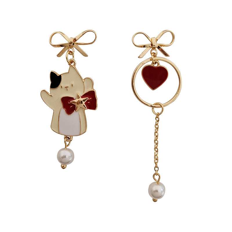 Alloy asymmetric cat love earrings MYA-BLD019