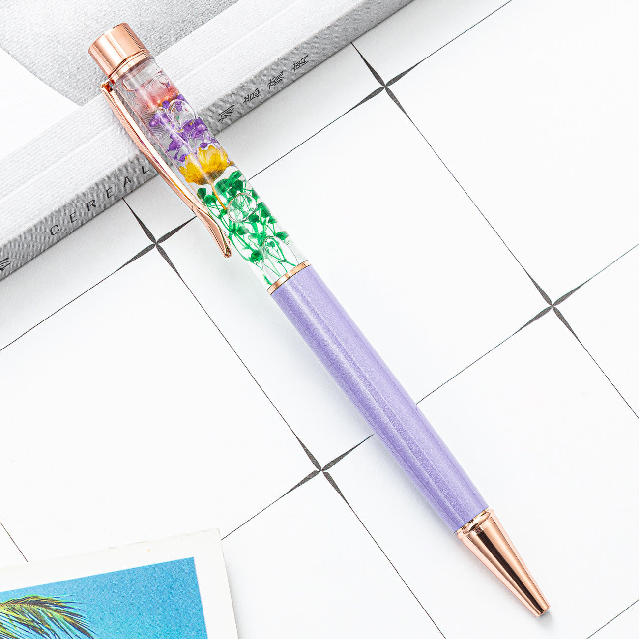 Metal Dried Flower Ballpoint Pen Huah020