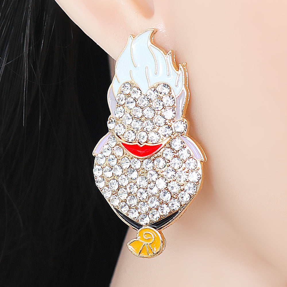 Alloy full diamond creative cartoon earrings MIC-JuJ004