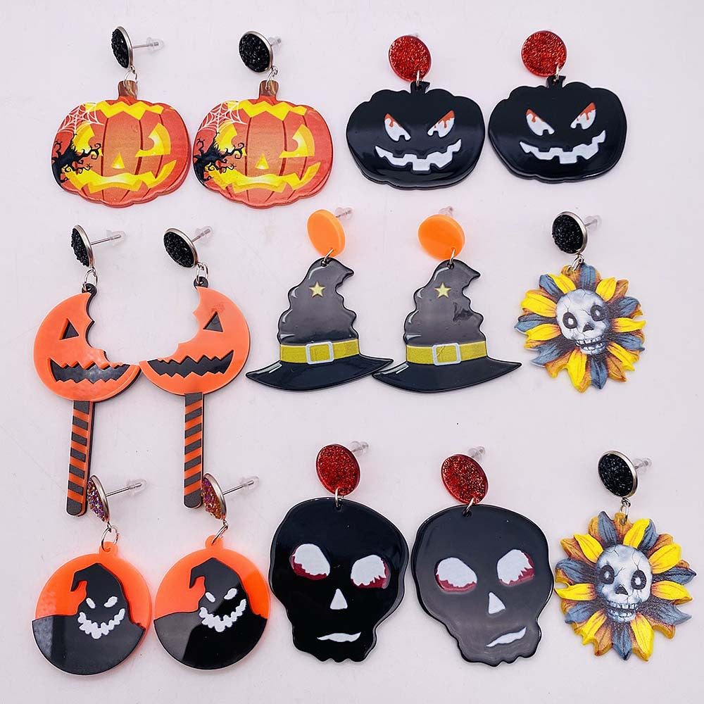 Acrylic Halloween Ghost Skull Earrings (Minimo de Compra 2) MIC-ChenY015