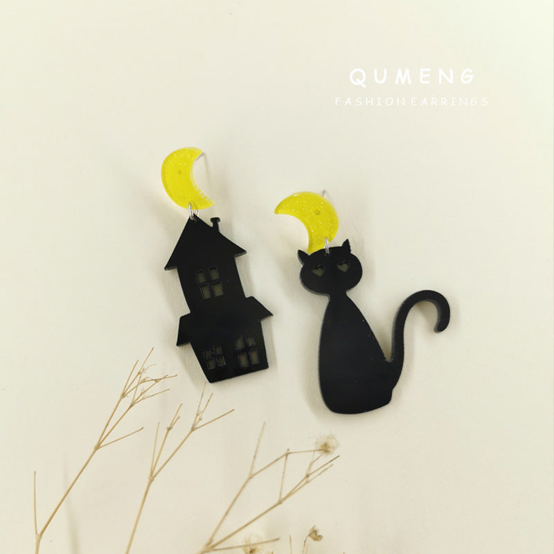 Acrylic Moon Castle Cat Earrings (Minimo de Compra 2) MYA-QingM022