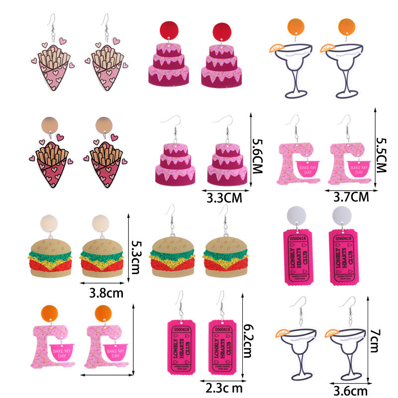 Alloy acrylic multi-layer cake burger earrings MIC-ChouT048