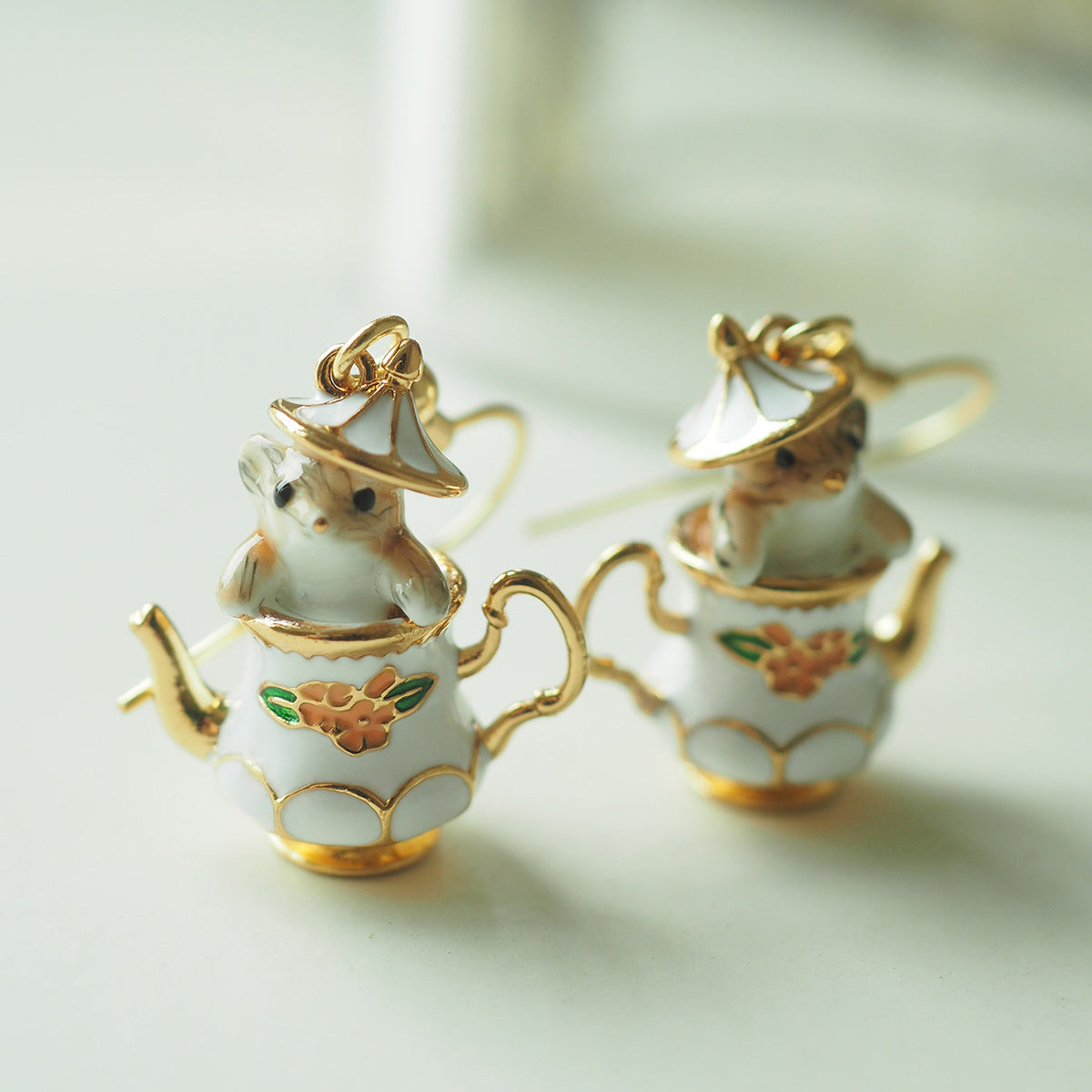 Alloy cartoon tea cup flower chestnut earrings MYA-SanY006