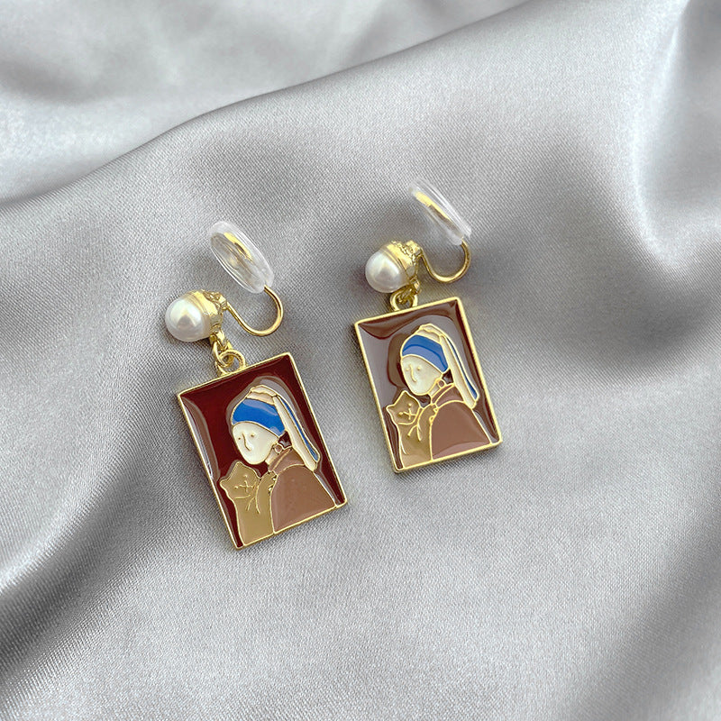 Alloy oil painting style pearl earrings MIC-ShiQ010