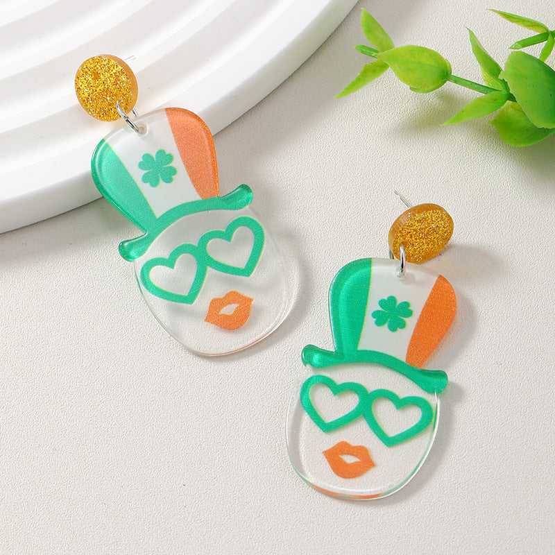 Acrylic Green Hat Festival Joker Hat Earrings MIC-KaiQ002