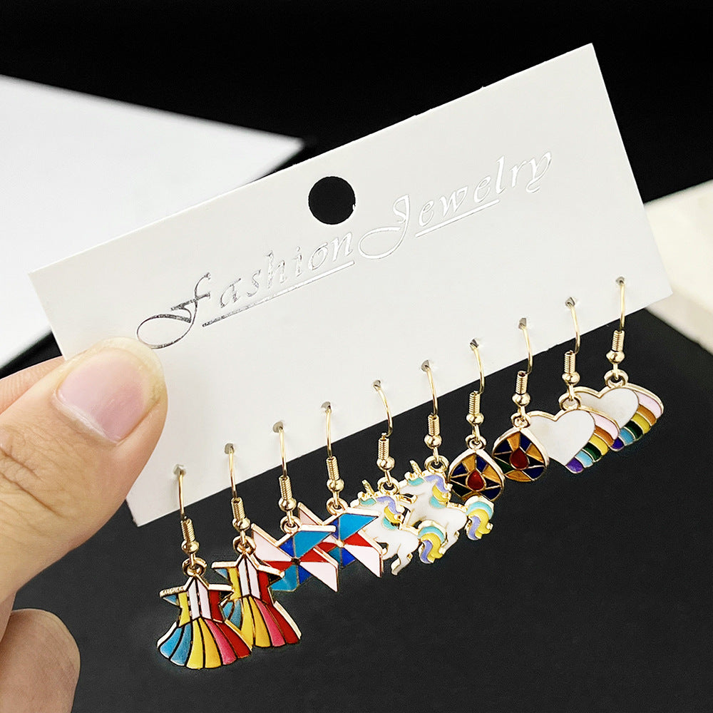 Alloy 5 pairs of Rainbow Star Earrings (Minimo de compra 5) MIC-LuN002