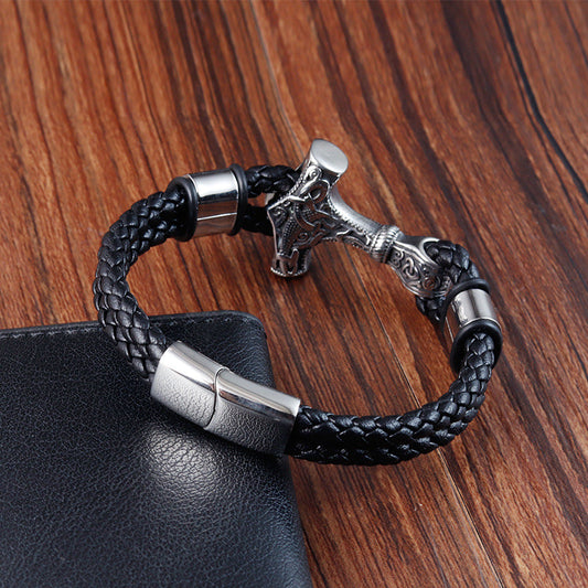 Bracelet Stainless Steel Vintage Braided Genuine Leather OuSD015