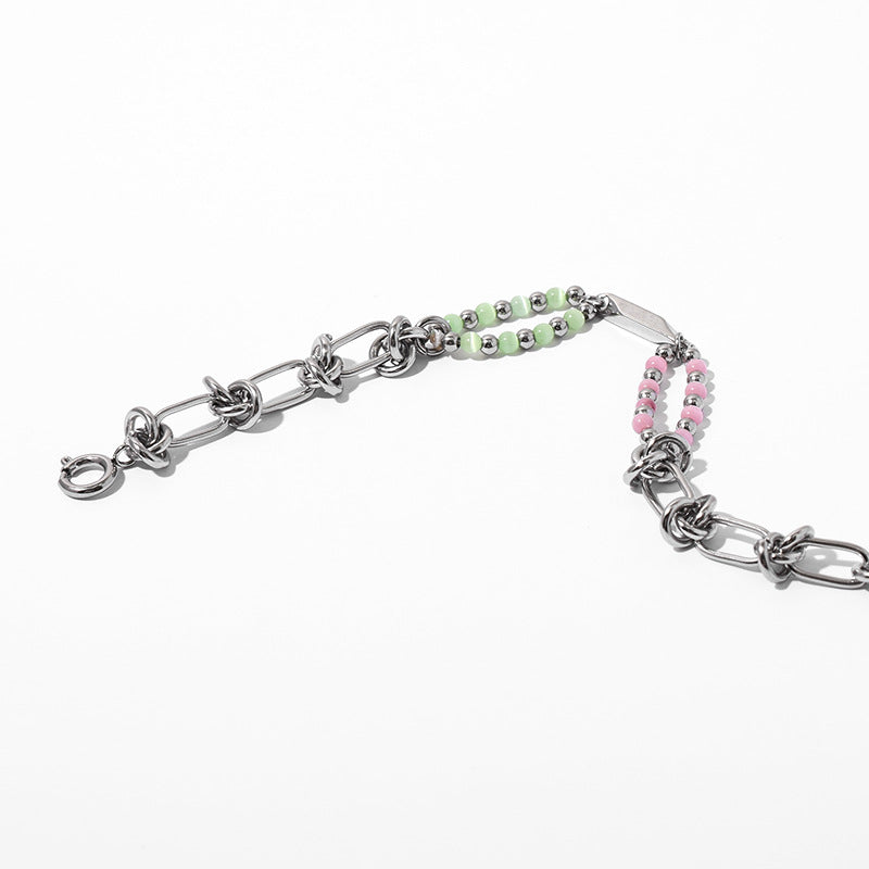 Titanium steel powder green double-layer natural stone bracelet MYA-QiT001