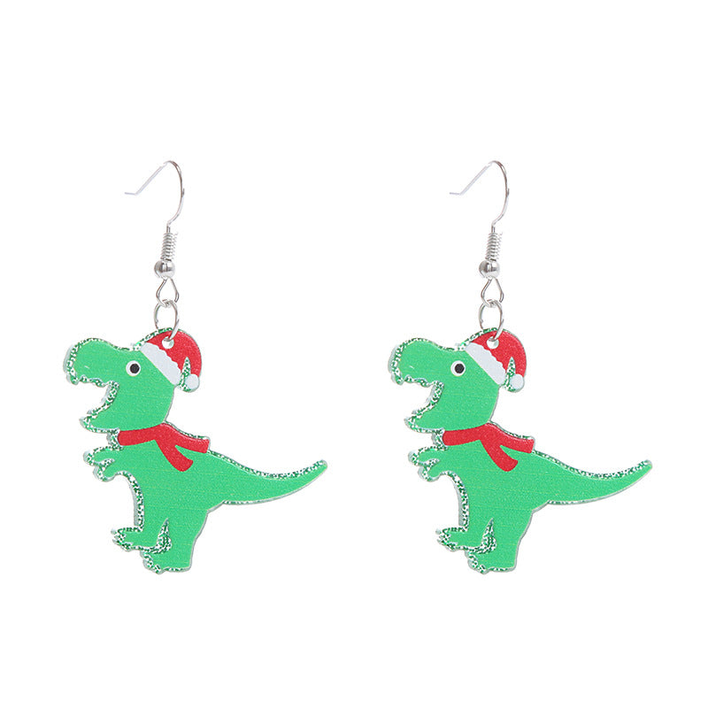 Acrylic Dinosaur Christmas Hat Earrings (Minimo de Compra 2) MIC-ChouT033