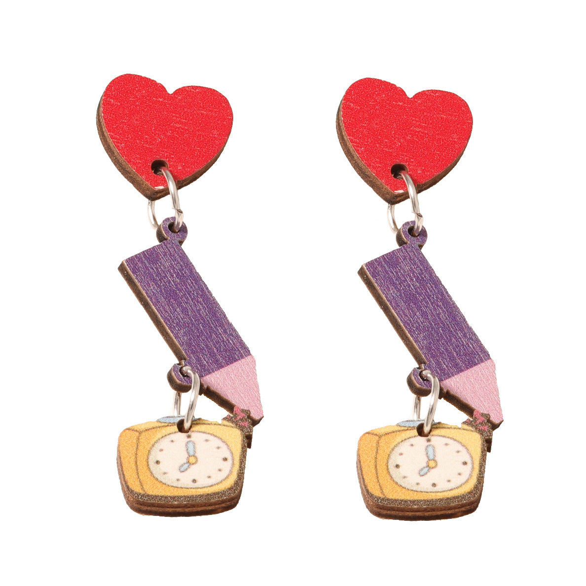 Alloy wooden heart earrings (Minimo de compra 2) MIC-YueL002