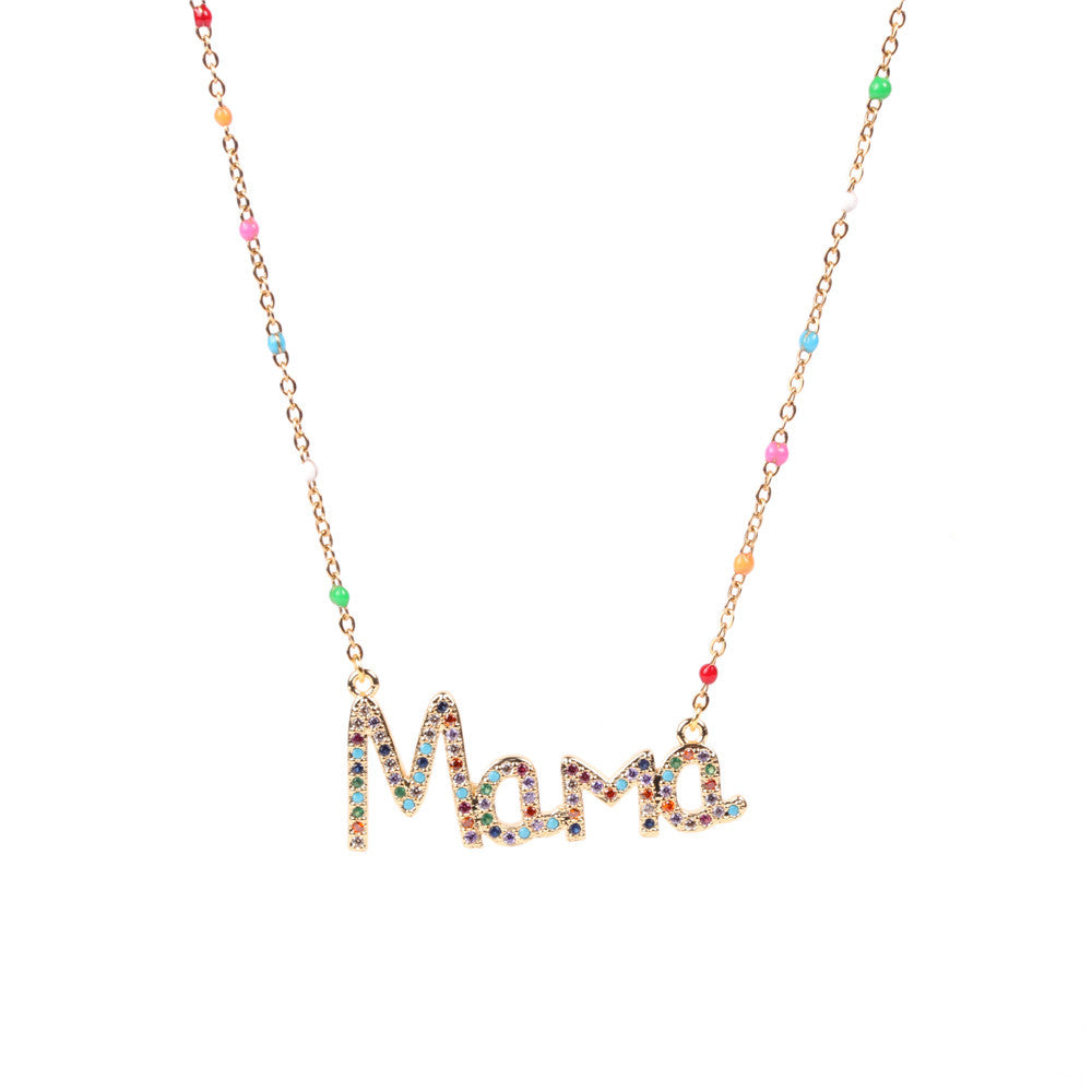 Copper Drop Oil Inlaid Diamond Letter Necklace MIC-TianY009