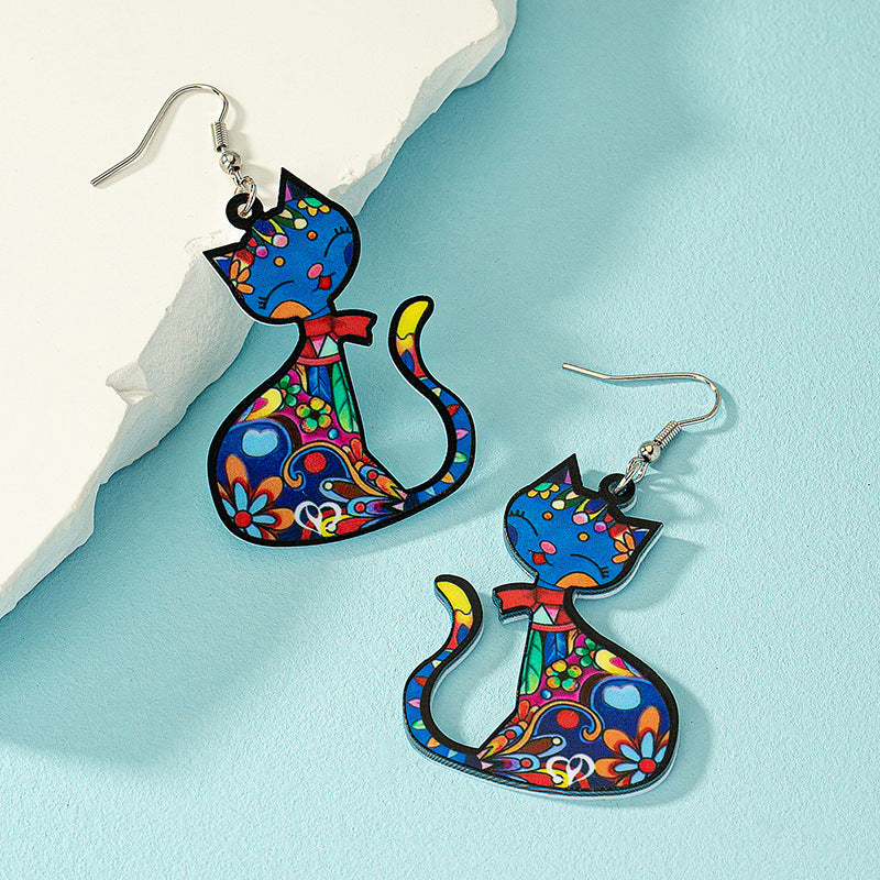 Acrylic Funny Painted Graffiti Cat Earrings MIC-AYN020