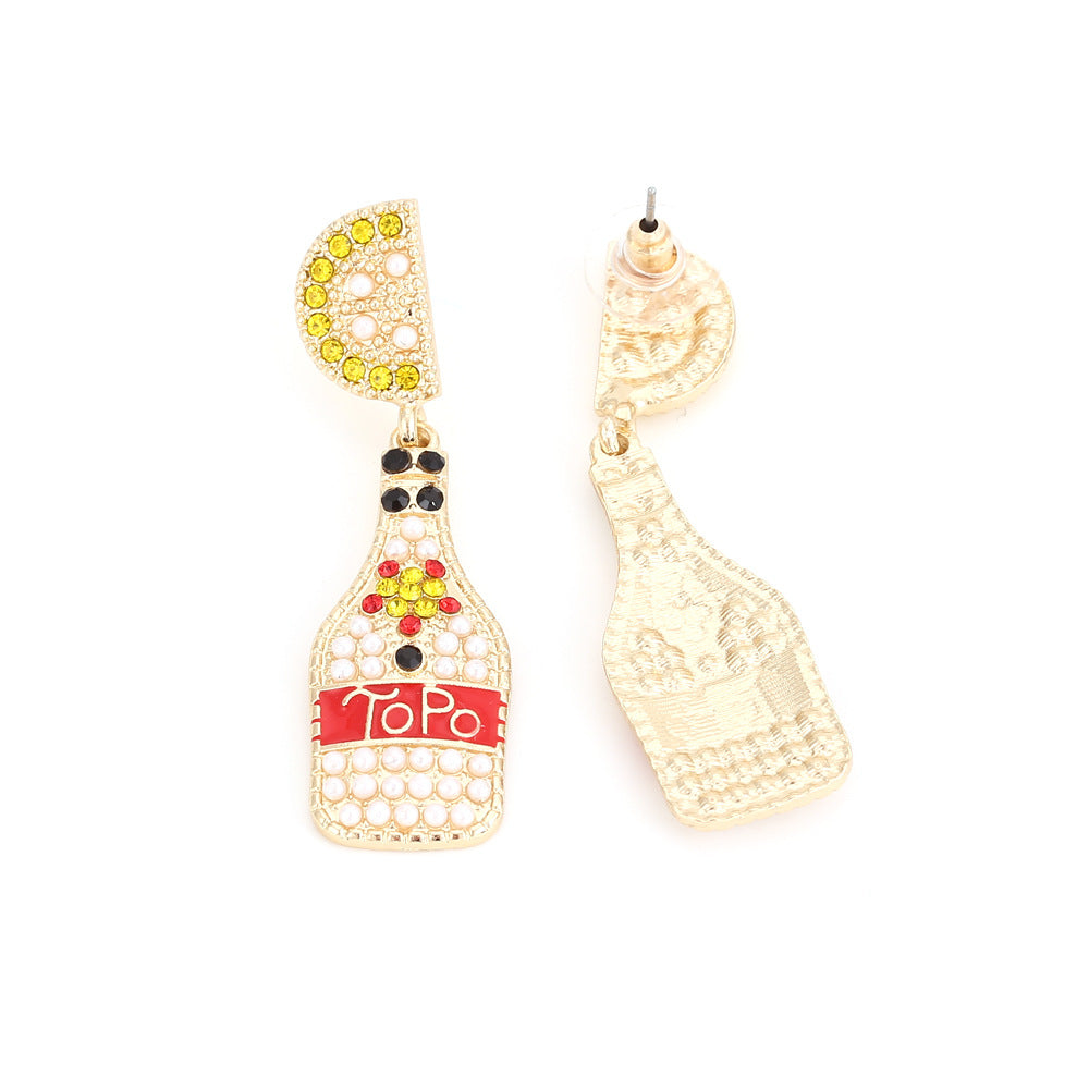 Alloy colored diamond wine bottle earrings MIC-ManY006