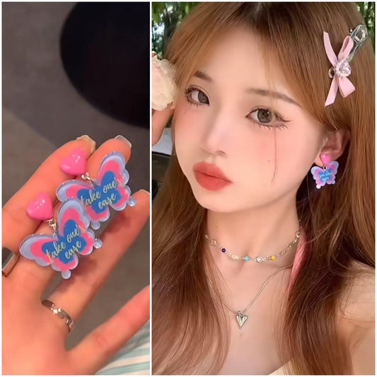 Alloy Butterfly Dream Butterfly Heart Earrings MIC-DongJ010