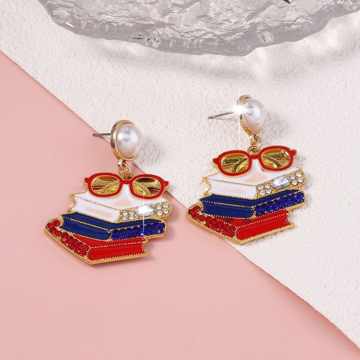 Alloy diamond studded book glasses and earrings (Minimo de compra 5) MIC-MiX008