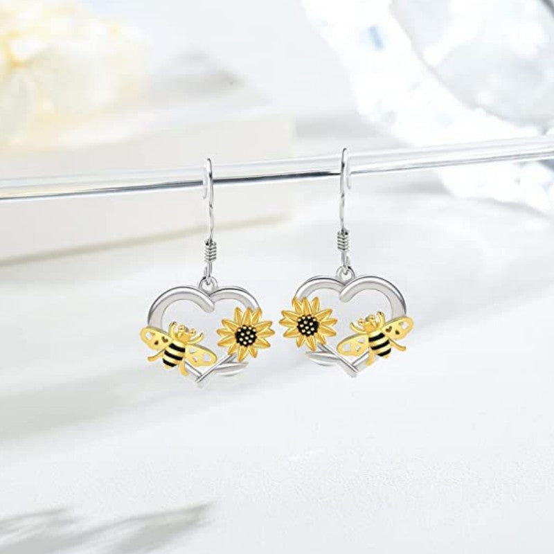 Alloy Sunflower Heart shaped Earrings (Minimo de compra 10) MIC-ZhuY003