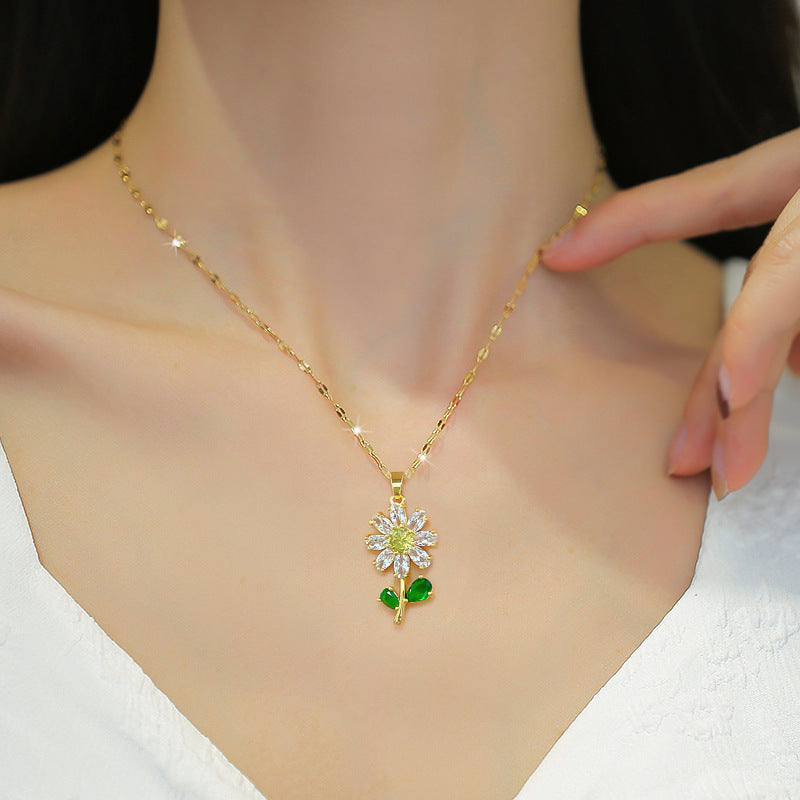 Full Zircon Flower Zircon Necklace Stainless Steel Zij004