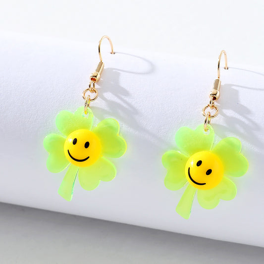 Acrylic Four Leaf Grass Smiling Face Earrings (Minimo de Compra 5) MIC-DaiW009