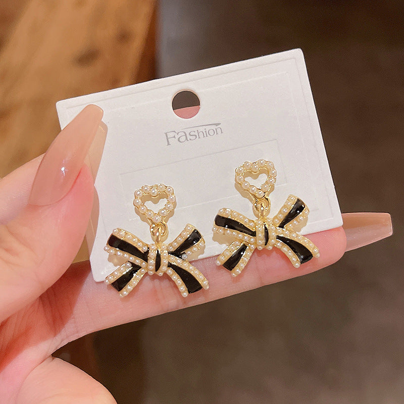 Alloy black bow earrings MYA-HanJ019