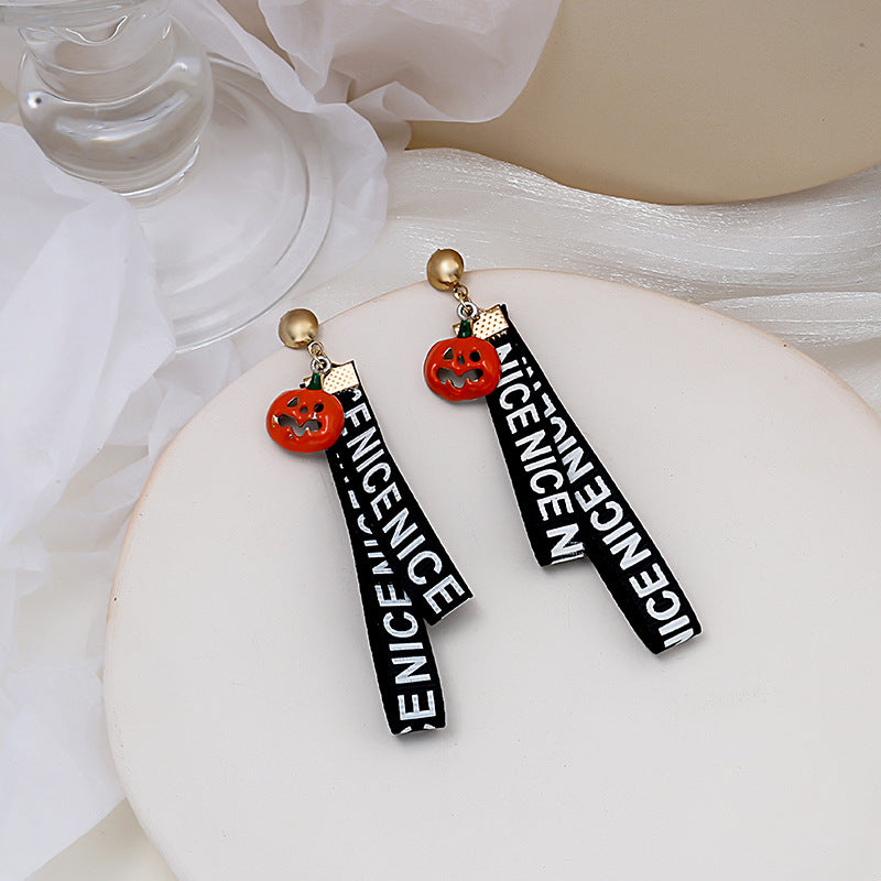 Acrylic Halloween Letter Ribbon Cloth Strap Earrings MIC-MDD039