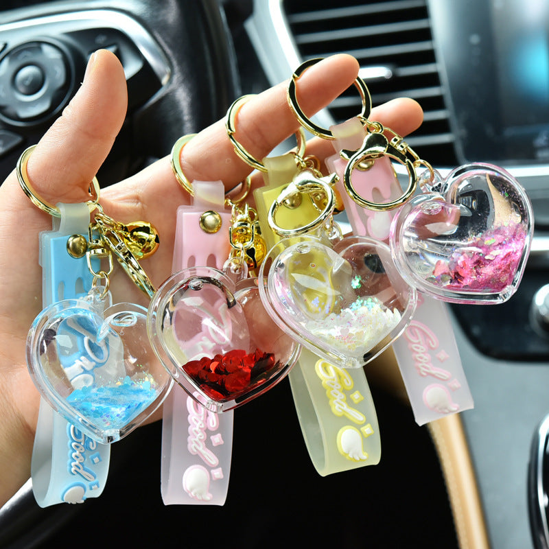 Keychains For Backpacks quicksand love keychain pendant acrylic peach heart MOQ≥3 MIC-KC-WQK114