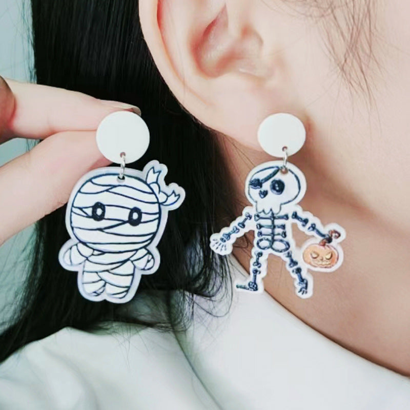 Acrylic Halloween Ghost Mummy earrings (Minimo de Compra 2) MIC-DuA036