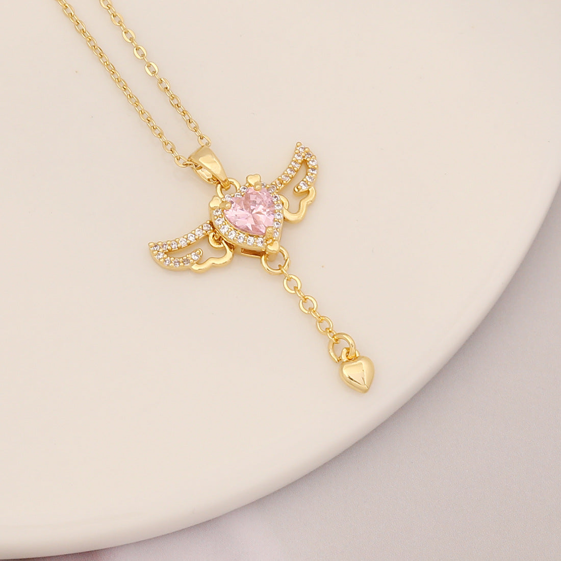 Necklaces Copper Zircon Stainless Steel Pink Butterfly Heart BingM024