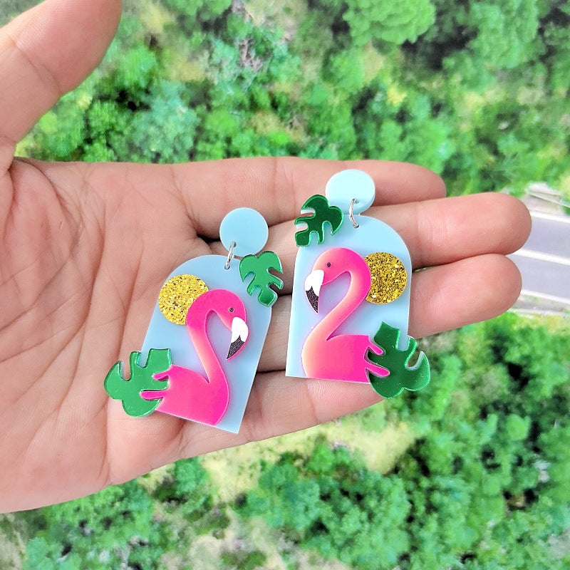 Acrylic Flamingo Green Plant Earrings MIC-XueP160