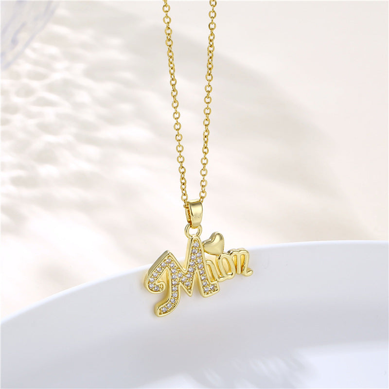 Stainless steel hollowed out letter MOM necklace MYA-QingR022