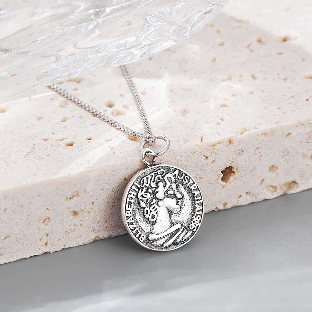 S925 Silver Portrait Round Plate Necklace MIC-DeL004