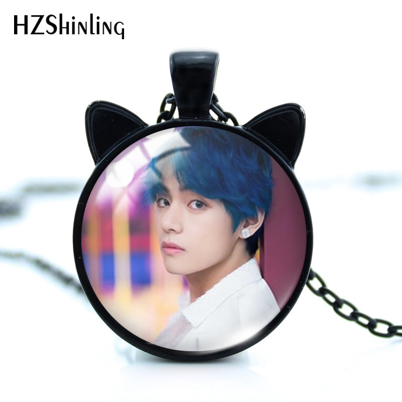 Alloy Time Gem Black Cat Ear Necklace MIC-XiangL032