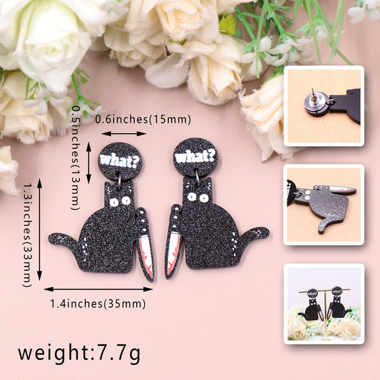 Acrylic Halloween Black Cat Earrings (Minimo de compra 5) MIC-XiaoY049