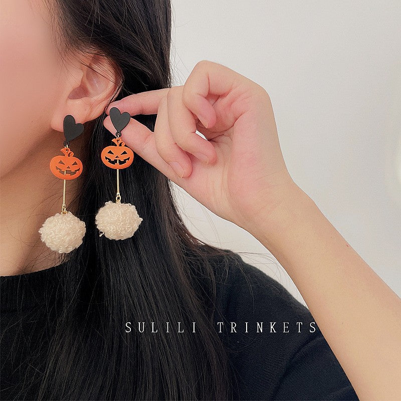 Alloy Pumpkin Plush Ball Earrings MIC-BeiL035