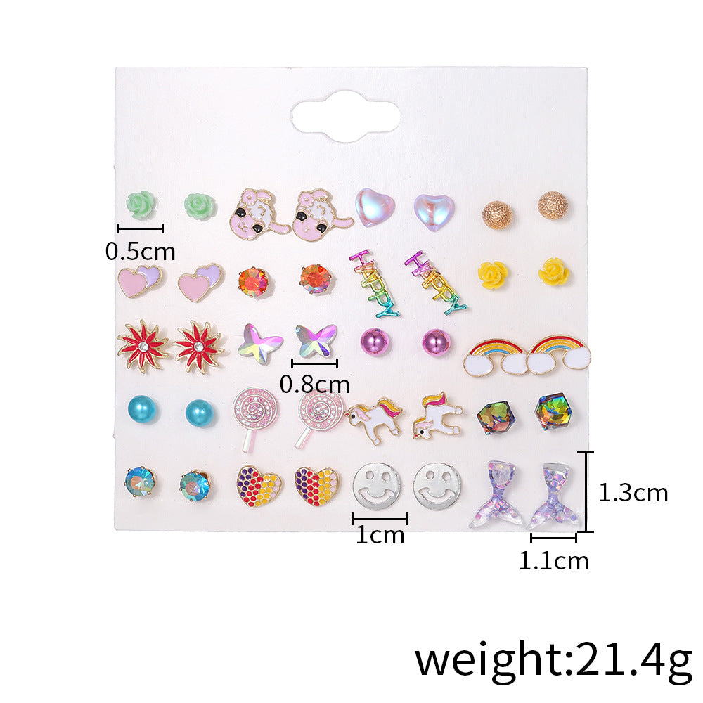 Alloy small fresh rainbow unicorn earrings (Minimo de Compra 5) MIC-ShiY015