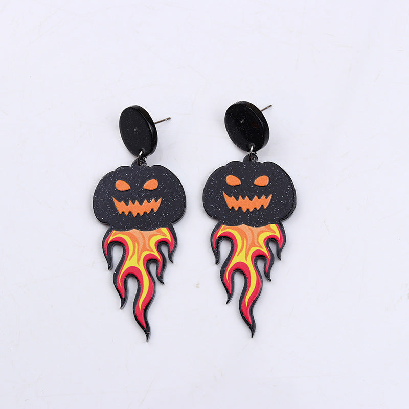 Acrylic Halloween pumpkin skull flower earrings (Minimo de Compra 2) MIC-DuA043