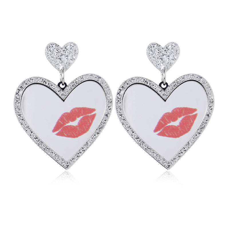 Acrylic Sparkling Pink Love Mirror Earrings (Minimo de Compra 3) MIC-HaoC004