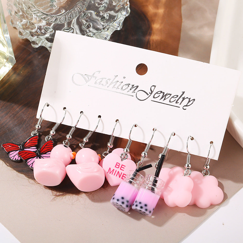 Alloy Silver Pink Duck Earrings MYA-XiaoY084