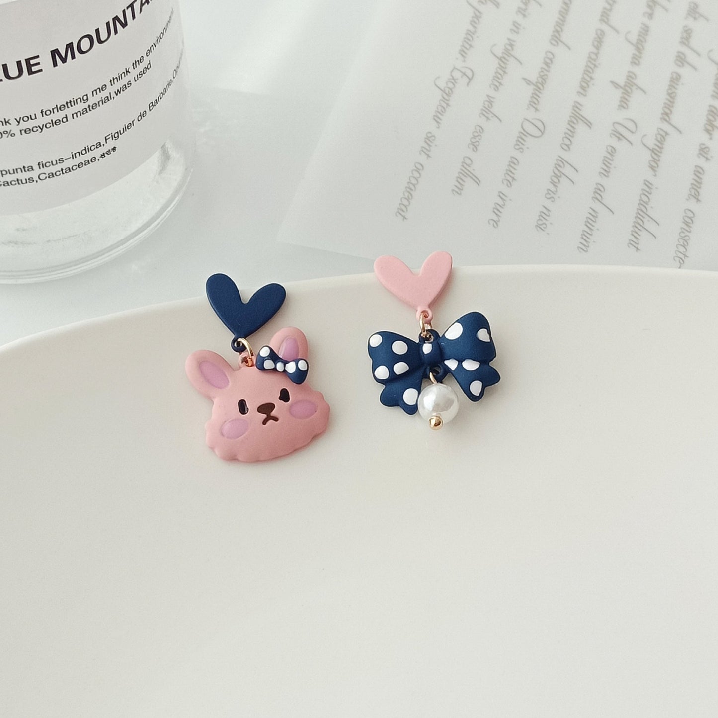 S925 Silver Needle Day Heart Rabbit Stud Earrings MIC-YKT019