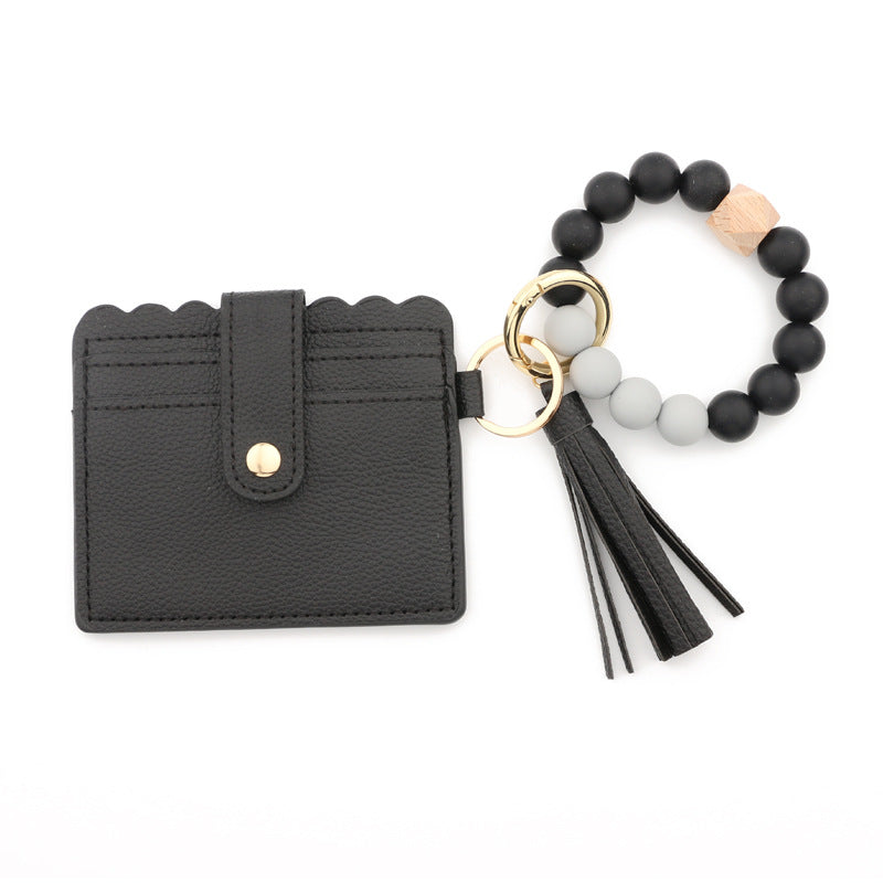 Keychains PU Silicone Bead Tassel Ladies Wallet Bracelet Card Holder MIC-NuoYi019