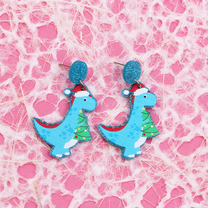 Acrylic Christmas Cartoon Dinosaur Earrings MYA-DuA070