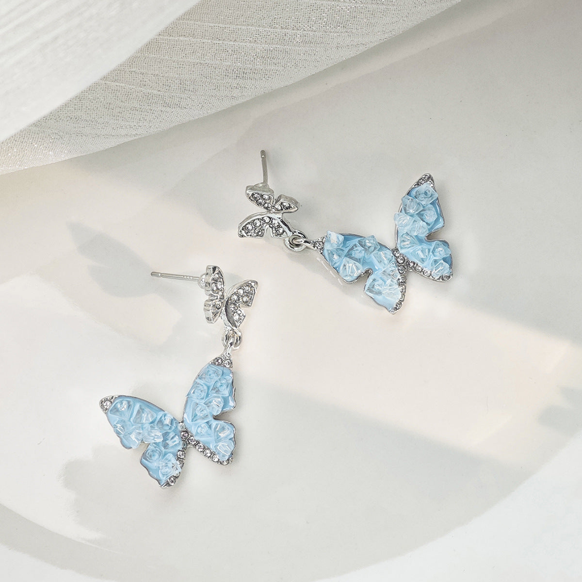 Alloy Fresh Blue Butterfly Earrings MIC-MDD167