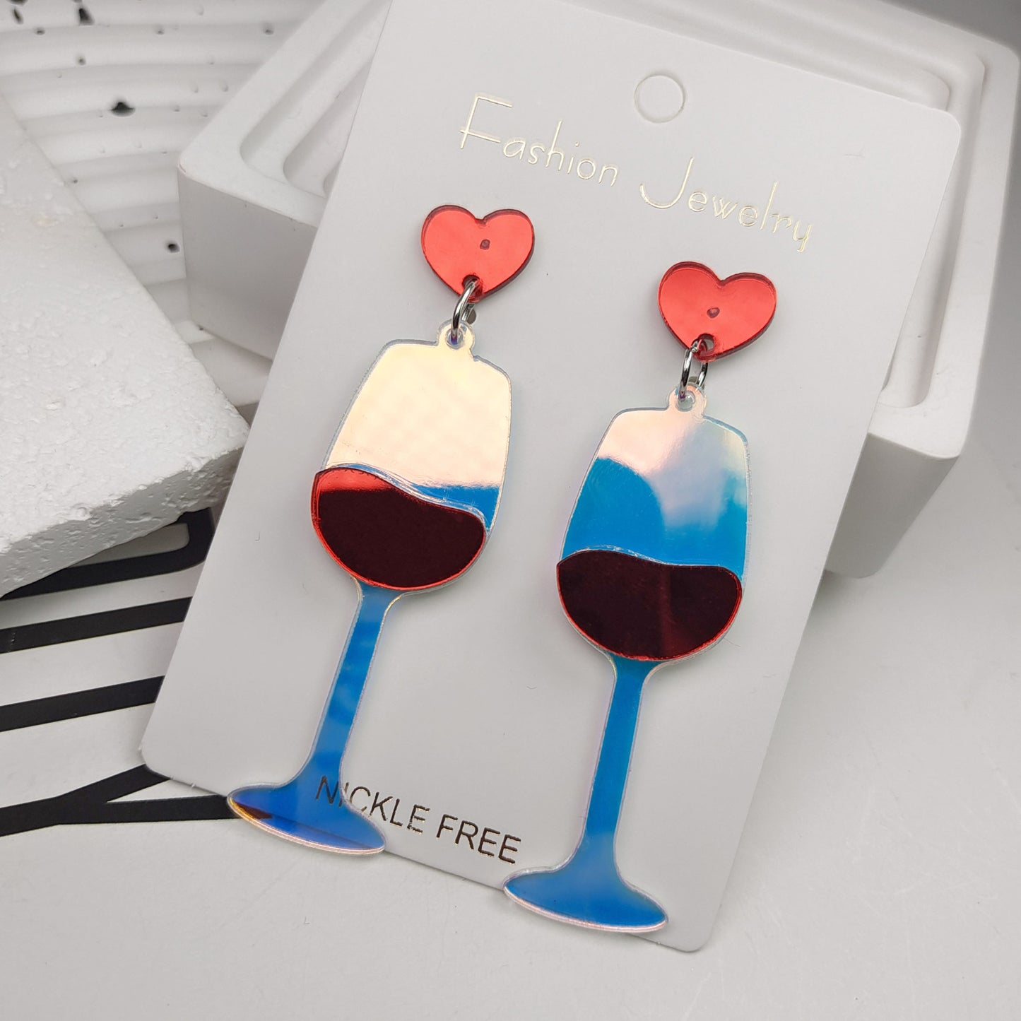 Alloy High Foot Red Wine Cup Earrings MIC-JiaY023