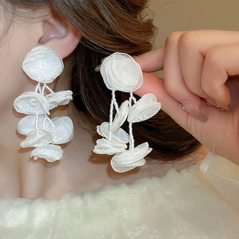 Alloy Pink Flower Pearl Earrings (Minimo de compra 2) MIC-FengM002